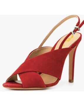 FSJ Red Slingback Sandals Stiletto High Heel Peep Toe Crisscross Strappy Shoes